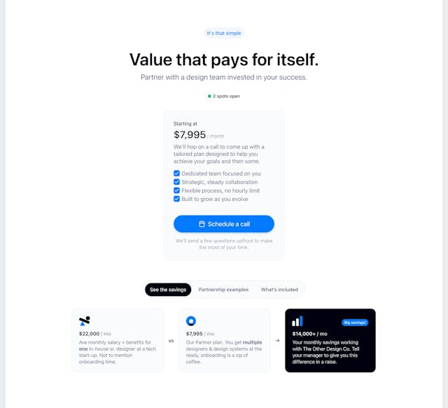 The Other Design Co. Pricing Table Preview