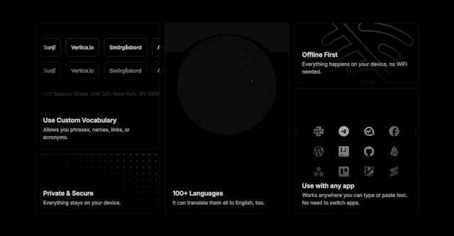 superwhisper Bento Grid - Features Preview