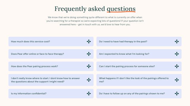 Pear FAQ Accordion Preview