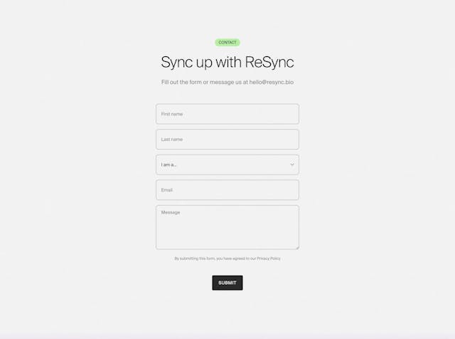 ReSync Bio Contact Form Preview