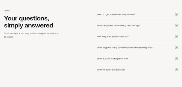 Arkive FAQ Accordion Preview