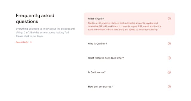 Quid AI FAQ Accordion Preview