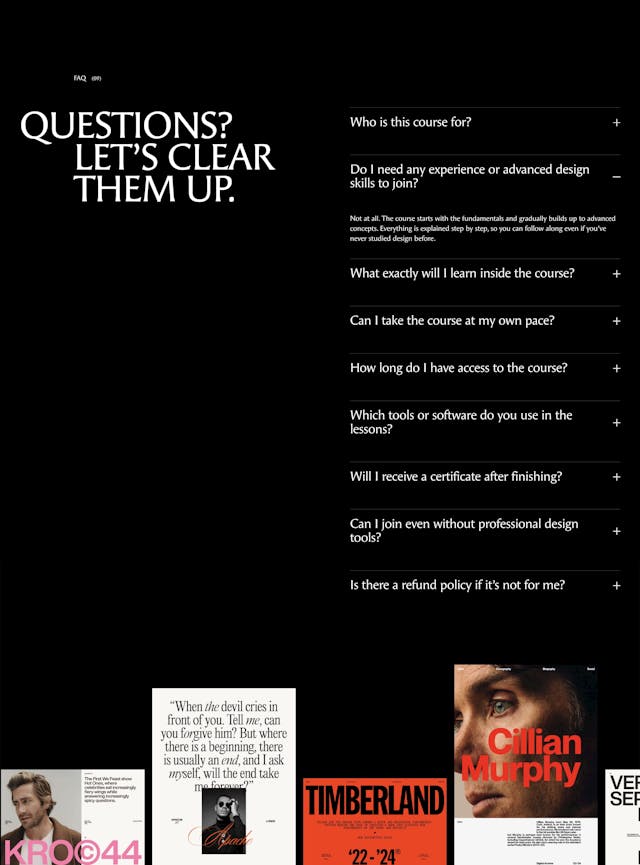 Typography & Layout Course FAQ Accordion Preview