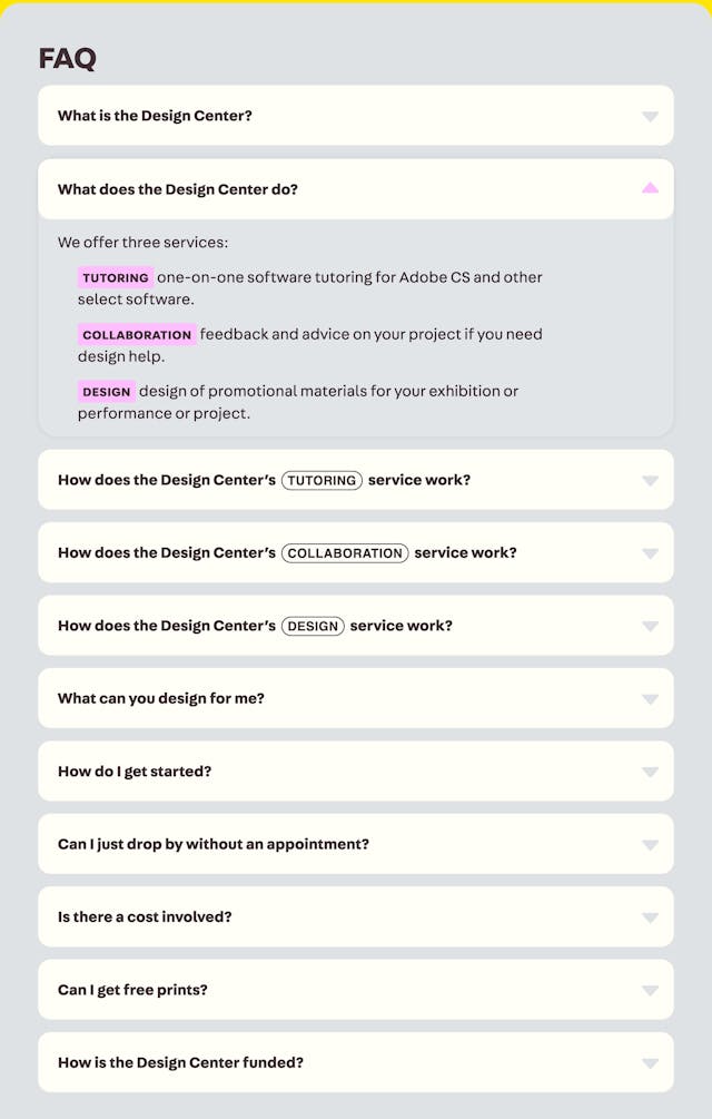 The Design Center FAQ Accordion Preview