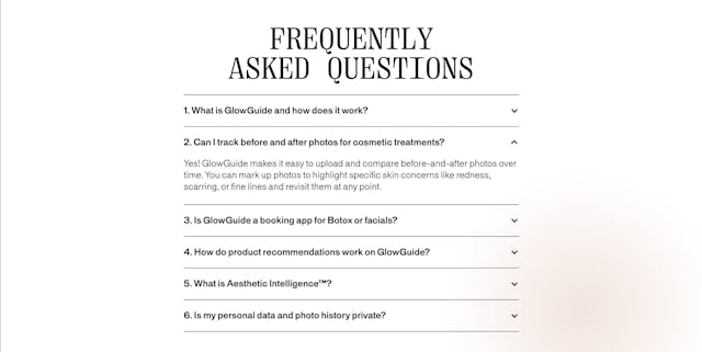GlowGuide FAQ Accordion Preview