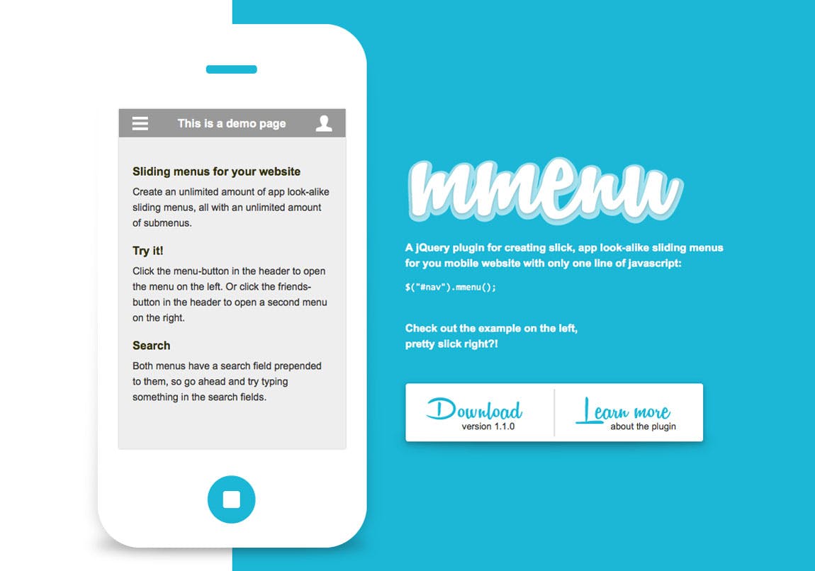 jQuery mmenu plugin Website Screenshot