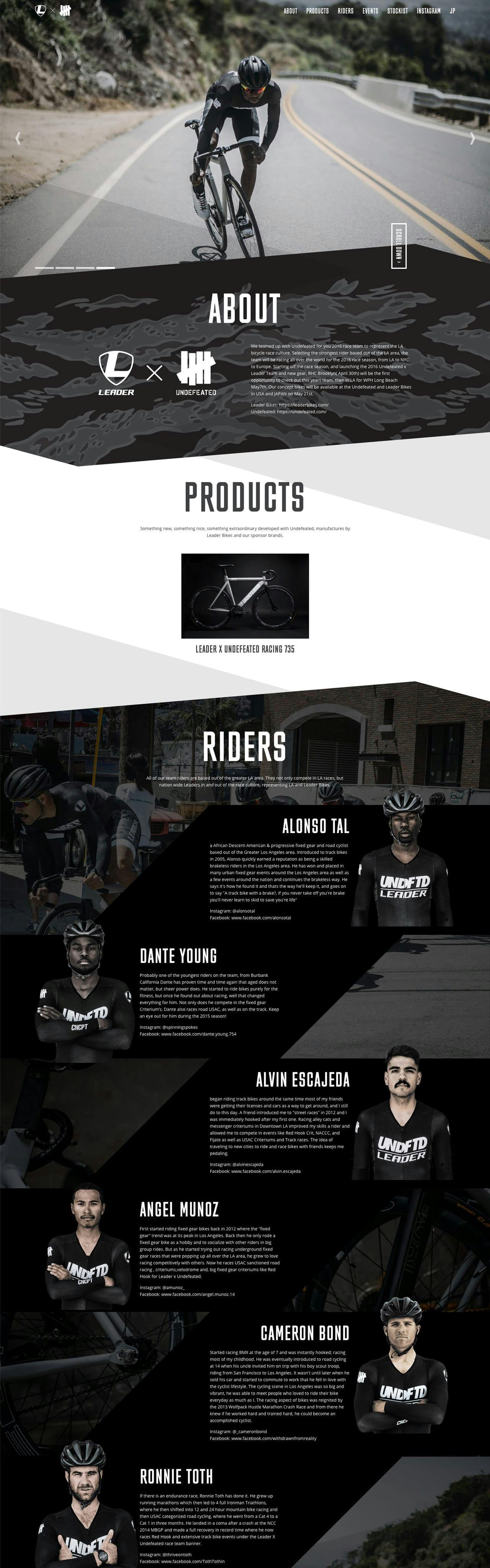 Leader Bikes x Undefeated racing team Website Screenshot