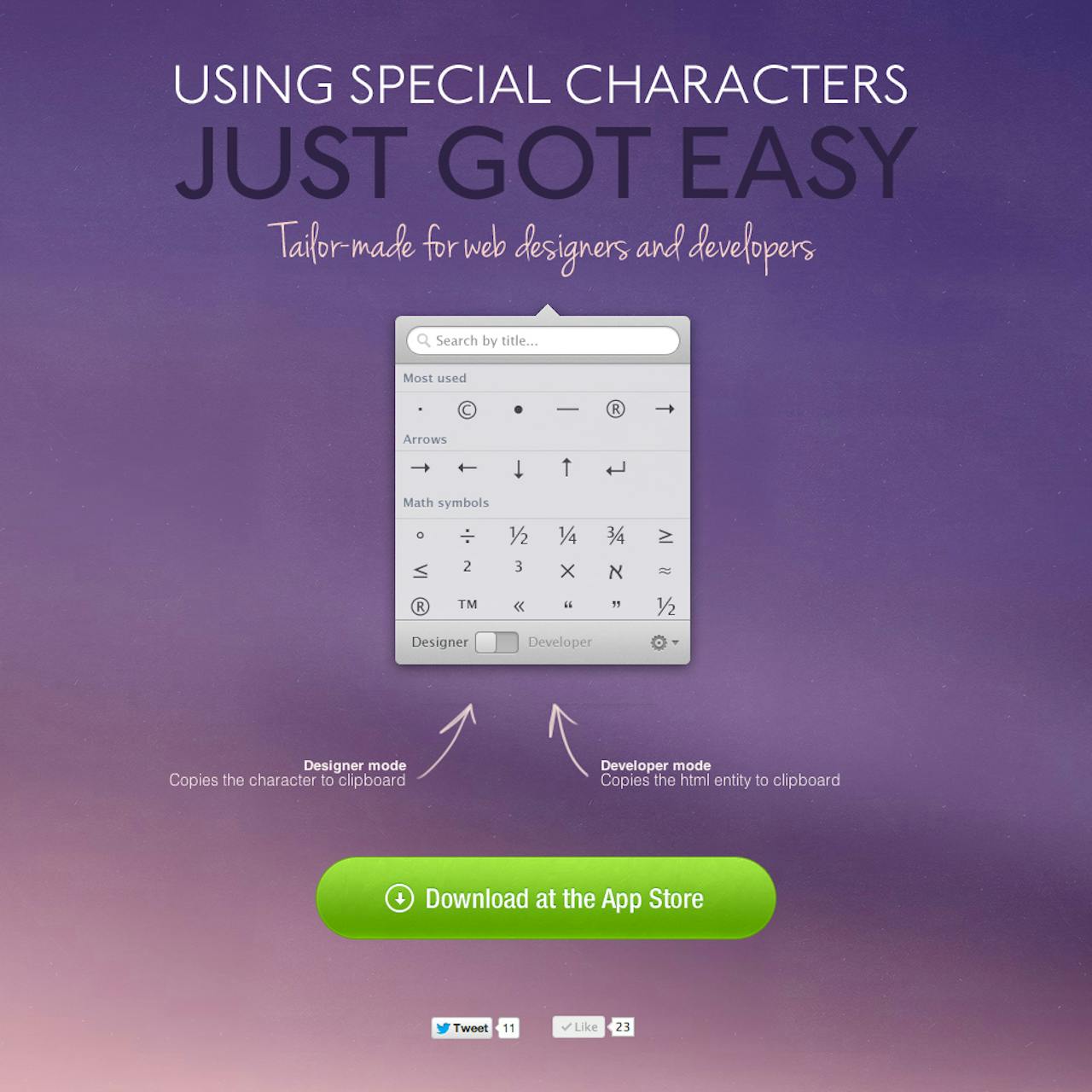 Characters mac app Website Screenshot
