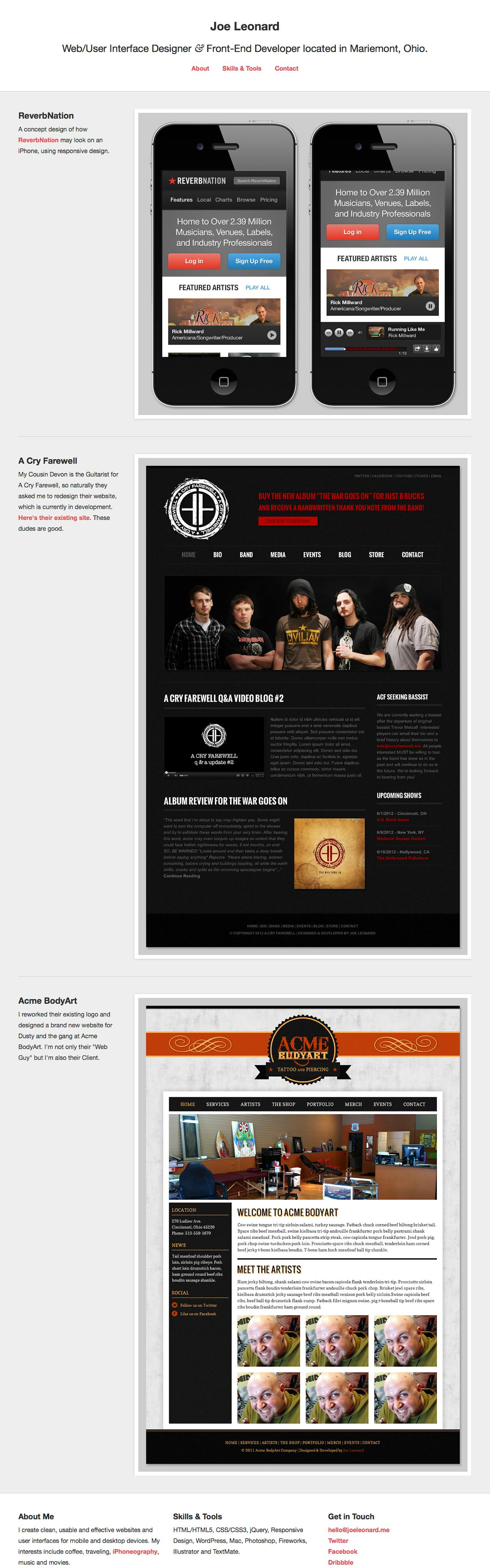 Joe Leonard Website Screenshot