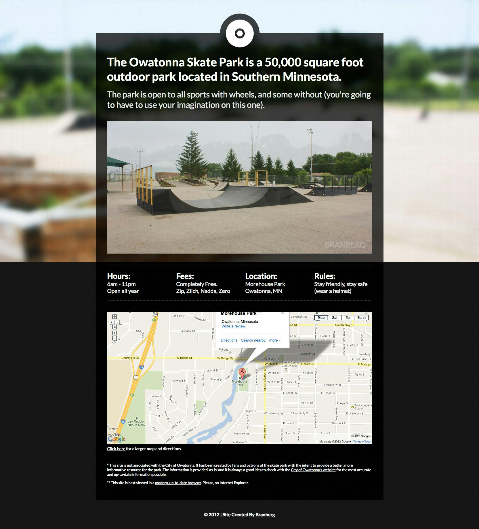 Owatonna Skate Park Website Screenshot