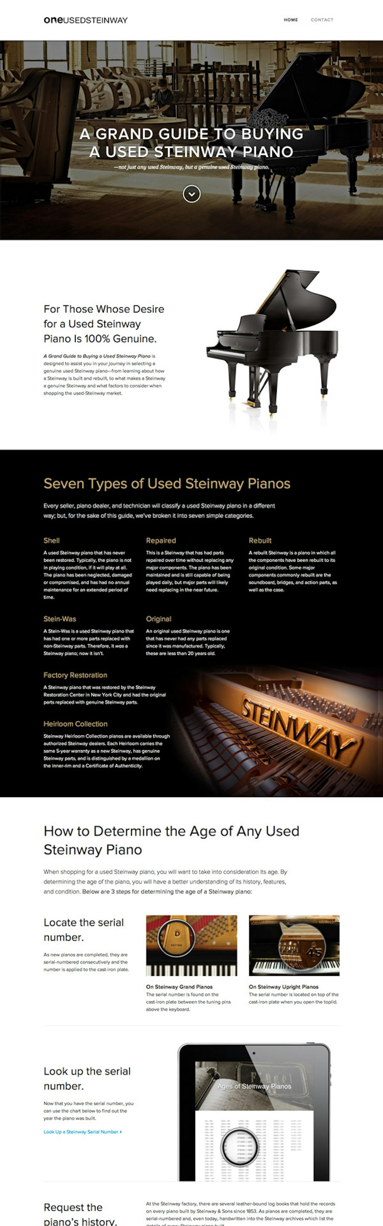 A Grand Guide to Buying a Used Steinway Website Screenshot