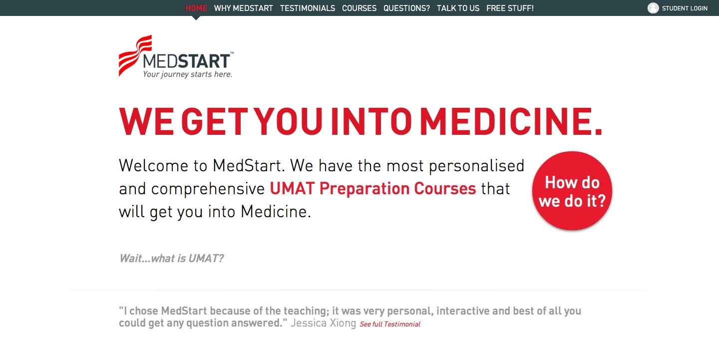 MedStart UMAT Preparation Website Screenshot