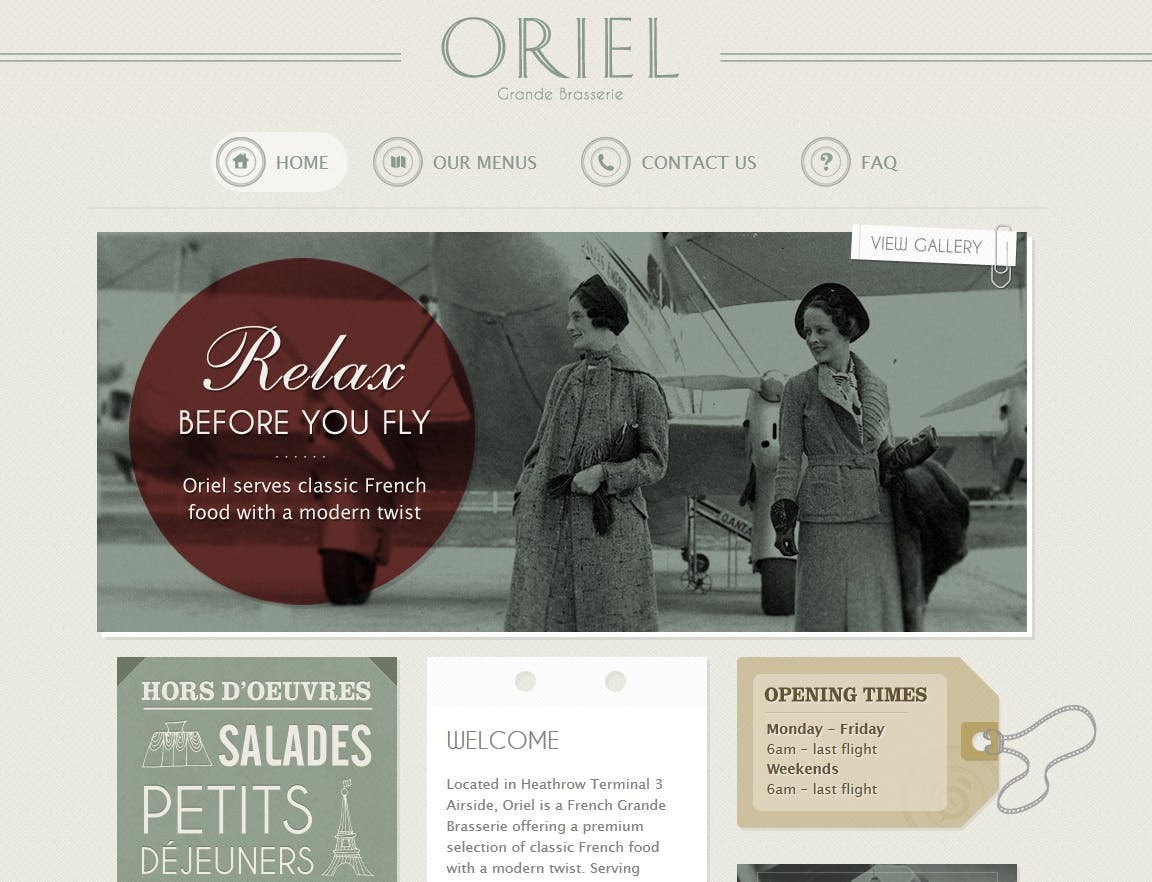 Oriel Restaurants Website Screenshot