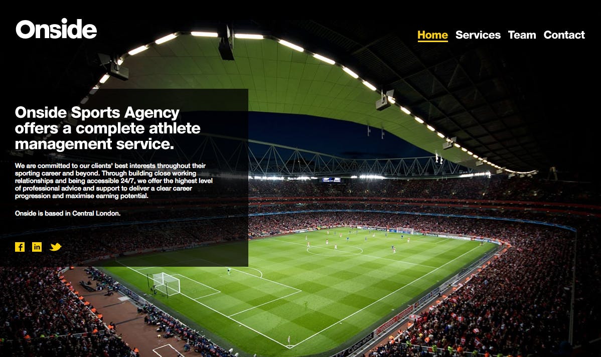 Onside Sports Agency Website Screenshot