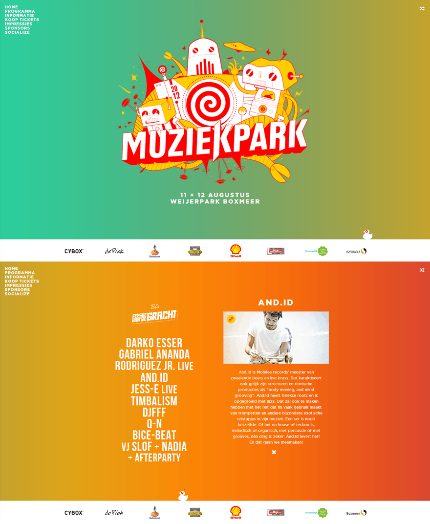 Muziekpark 2012 Website Screenshot