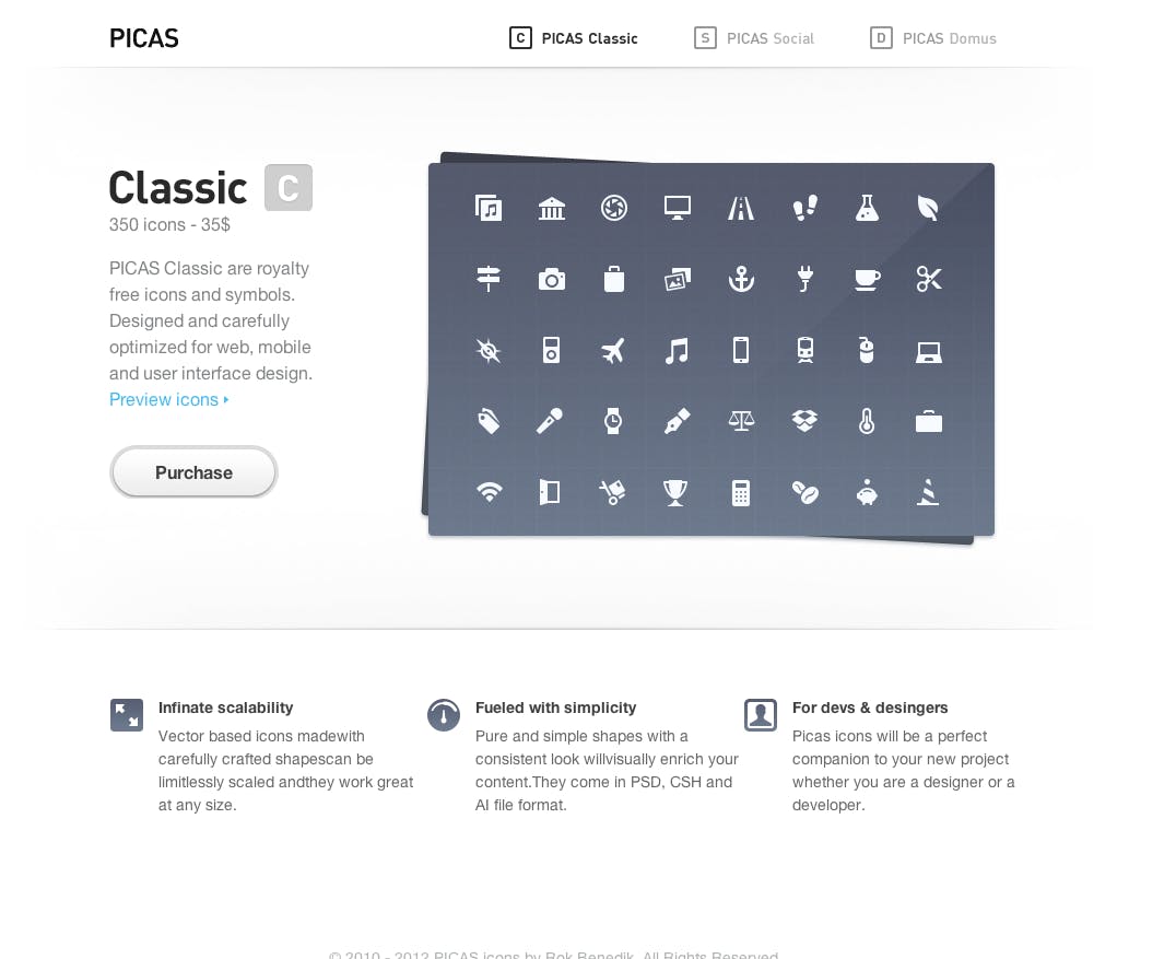 PICAS Icons Website Screenshot