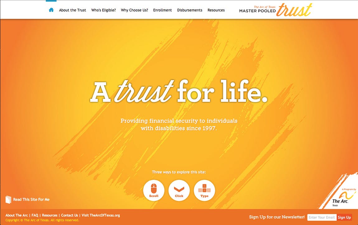 The Arc of Texas Master Pooled Trust Website Screenshot