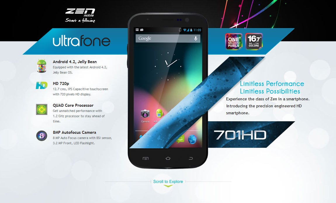 Zen Mobile – Ultrafone 701HD Website Screenshot